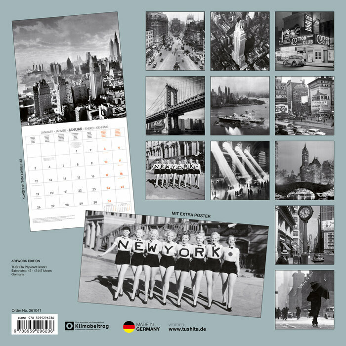 Calendrier Papier 2026 New York Rtro Noir et Blanc