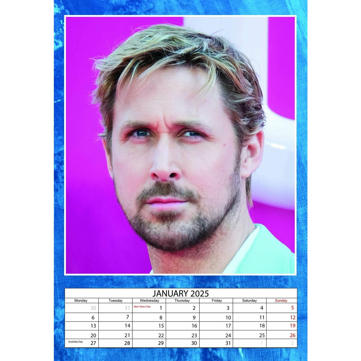 Calendrier Mural Spirale 2025 Ryan Gosling Format A3 Acteur Lala Land Drive