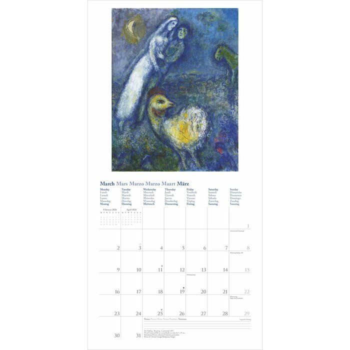 Calendrier Mural 2026 Artiste Marc Chagall
