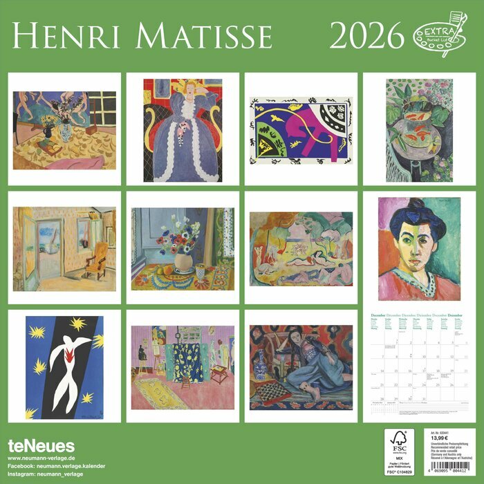 Calendrier Mural 2026 Artiste Henri Matisse