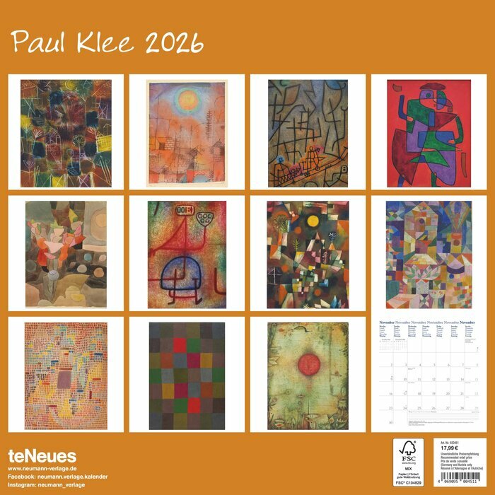 Calendrier Mural 2026 Artiste Paul Klee