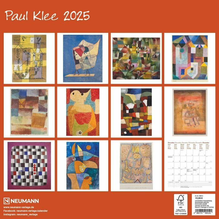 Calendrier Mural 2025 Artiste Paul Klee