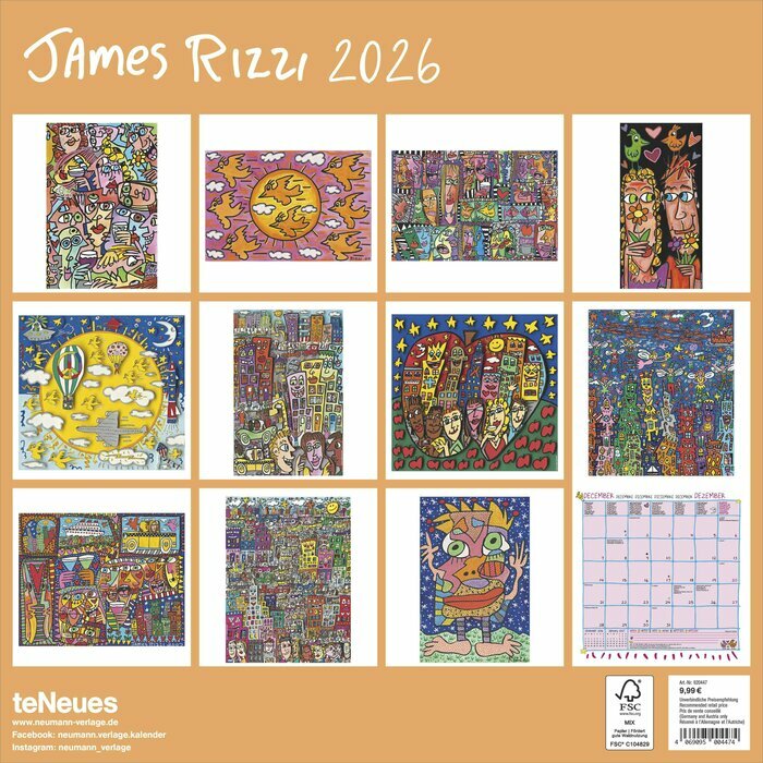 Calendrier Mural 2026 Artiste James Rizzi