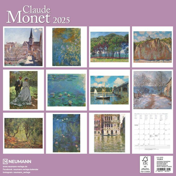 Calendrier Mural 2025 Artiste Claude Monet