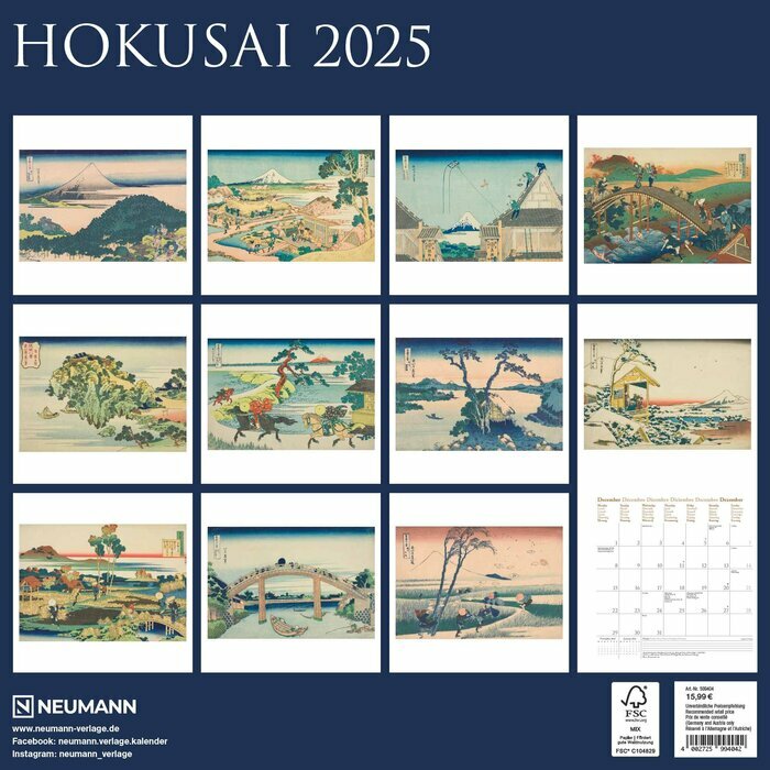 Calendrier Mural 2025 Artiste Japonais Hokusai