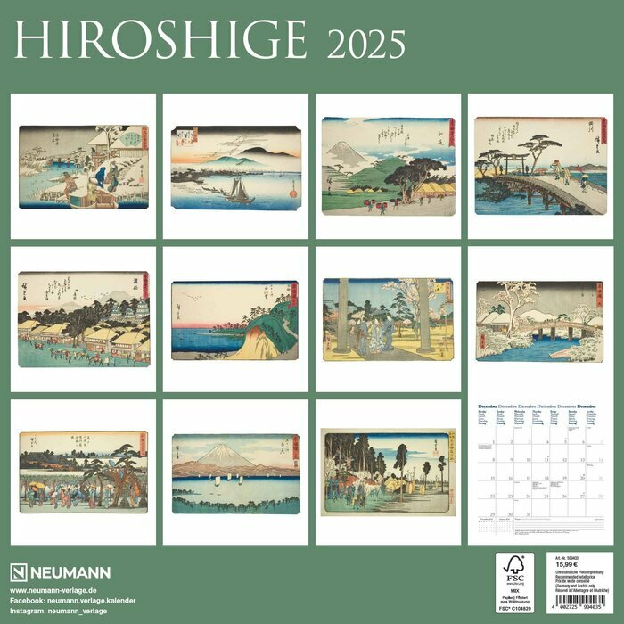 Calendrier Mural 2025 Artiste Japonais Hiroshige