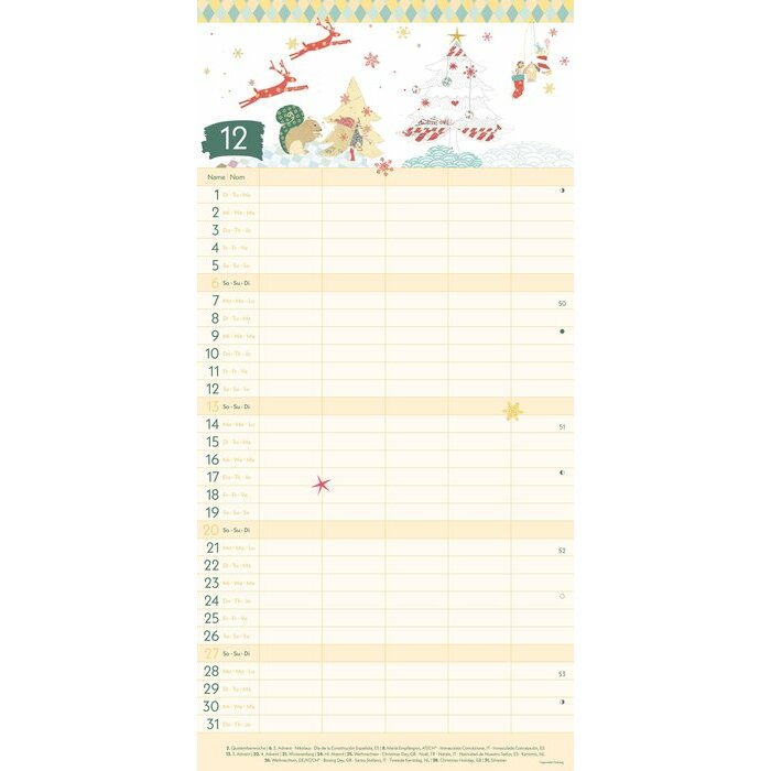Calendrier Familial  5 colonnes Chat