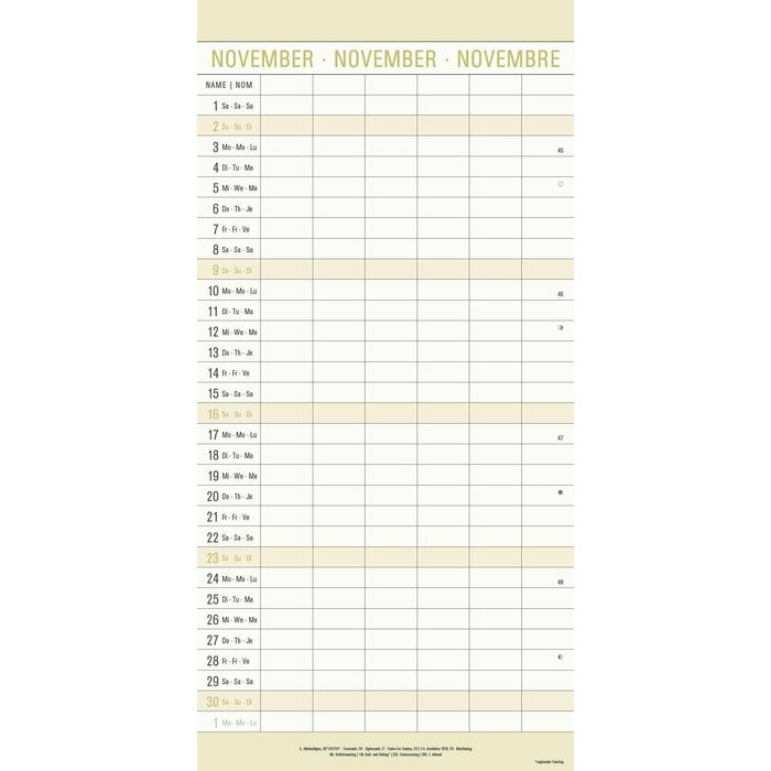 Calendrier Familial 2025 6 colonnes