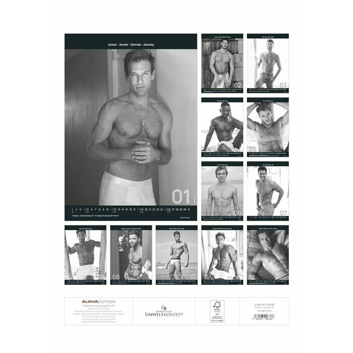 Maxi Calendrier 2025 Sexy Homme noir et blanc