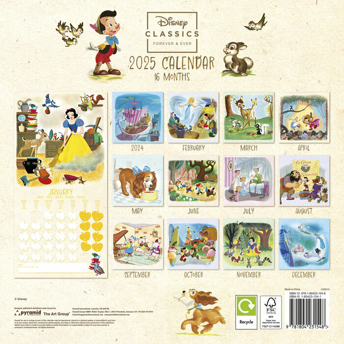 Calendrier 2025 Disney Bambi Pinocchio