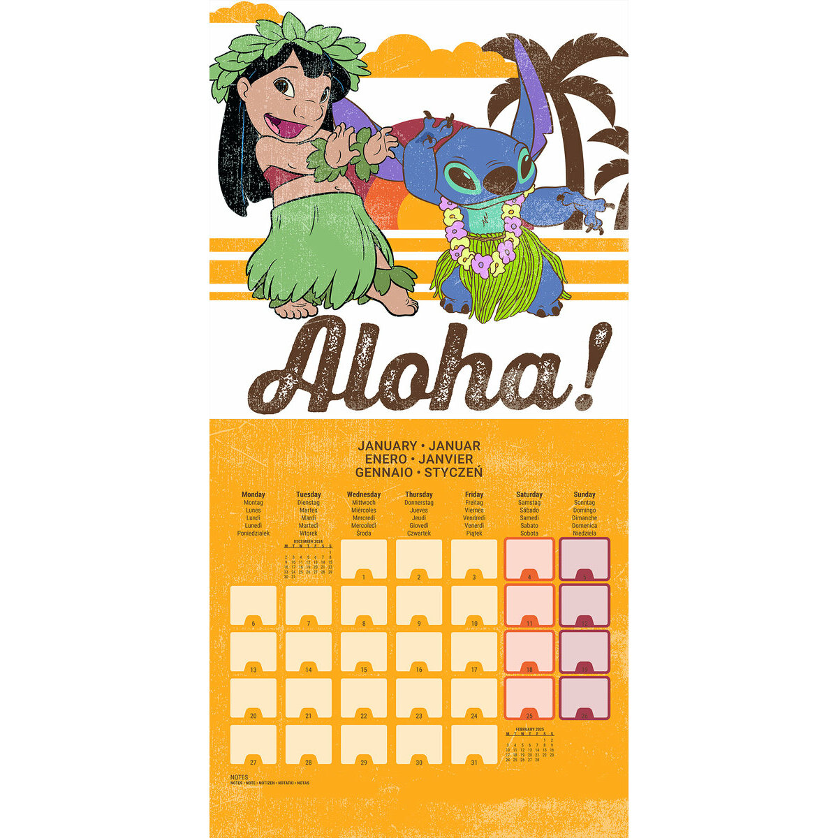 Calendrier Mural 2025 Disney Lilo et Stitch OhanaFormat 30x60cm Ouvert
