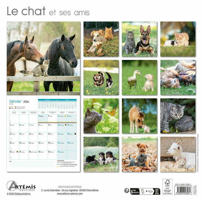 Calendrier français 2026 Le Chat et ses Amis