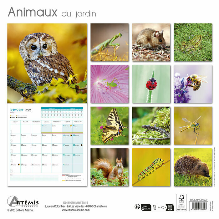 Calendrier Franais 2025 Animaux du Jardin