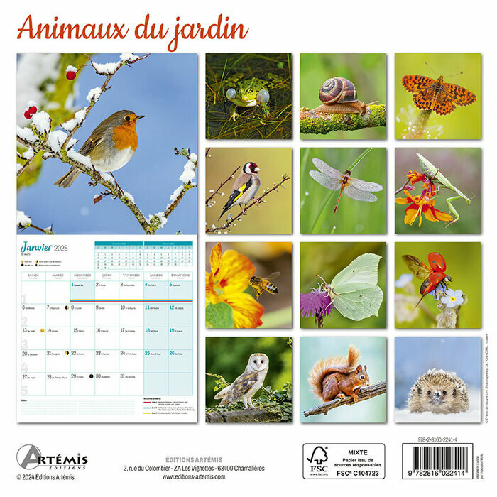 Calendrier Français 2025 Animaux du Jardin