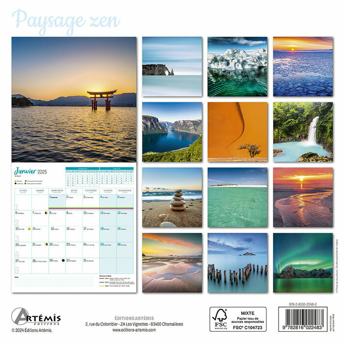 Calendrier Français 2025 Paysages Zen
