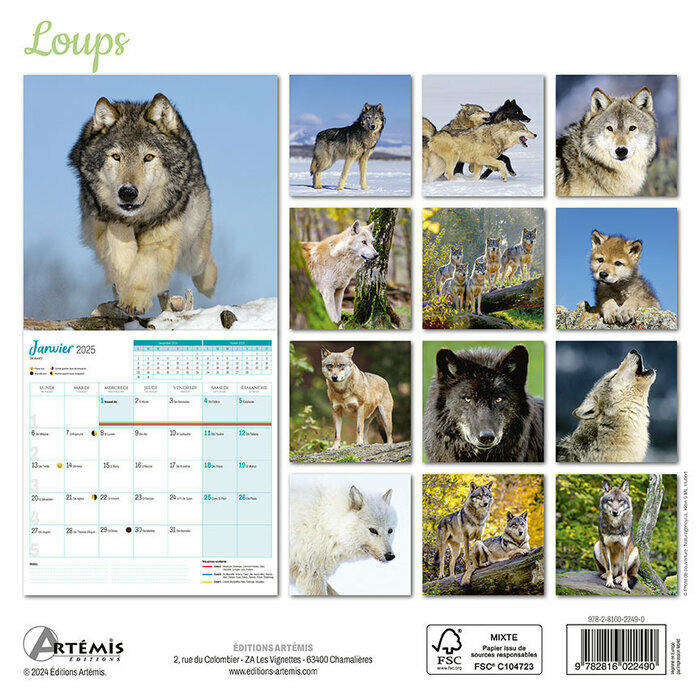Calendrier français 2025 Loups Sauvages