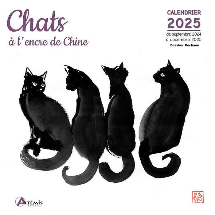 Calendrier Français 2025 Dessin Chats Encre de Chine