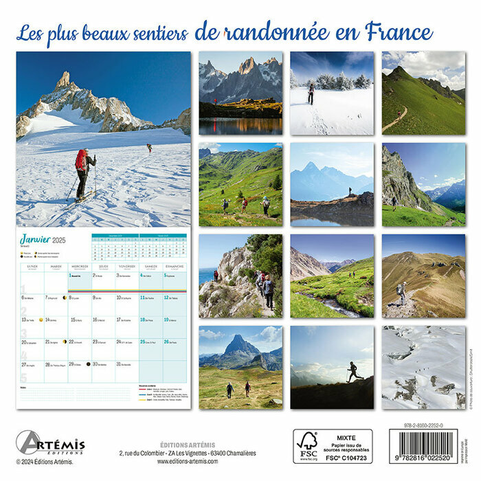 Calendrier Mural 2025 Sentiers de Randonnée en France