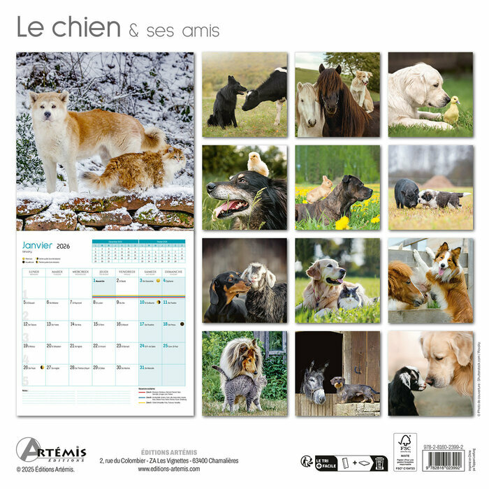 Calendrier franais 2026 Le Chien et ses Amis