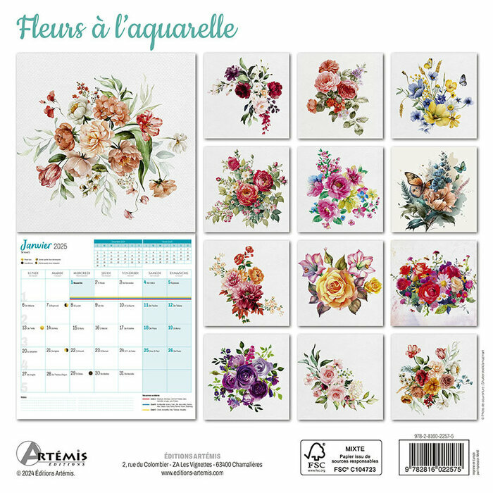 Calendrier Franais 2025 Dessins Fleurs Aquarelle