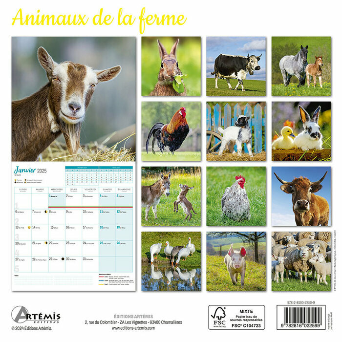 Calendrier Français 2025 Animaux de la Ferme