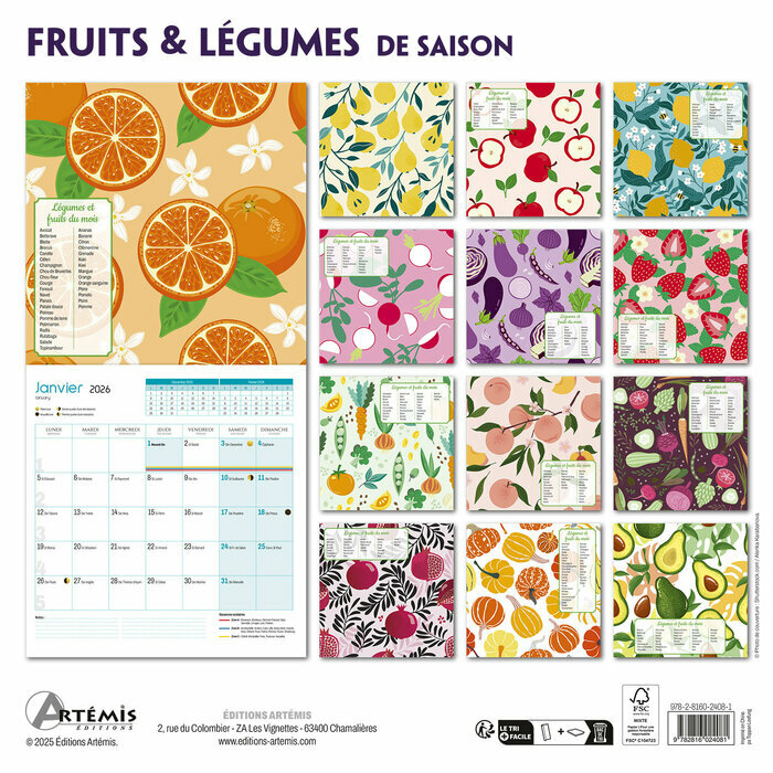 Calendrier mural 2026 Fruits et Lgumes de Saison
