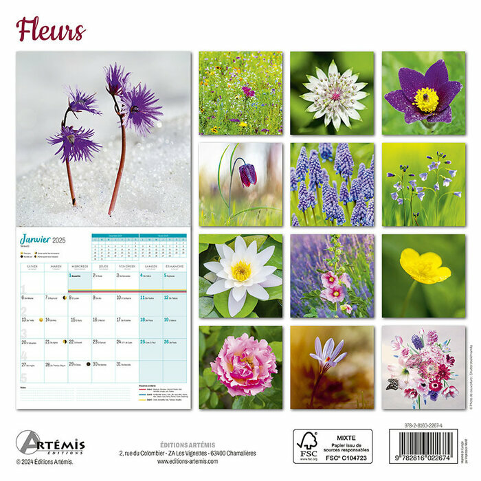 Calendrier Français 2025 Fleurs Nature