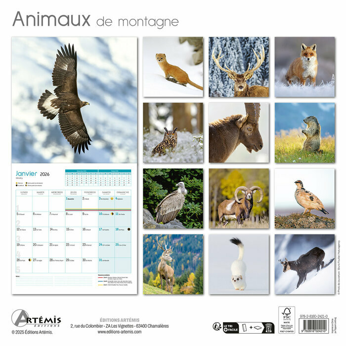 Calendrier Franais 2025 Animaux de Montagne