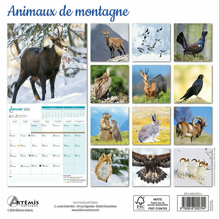 Calendrier Français 2025 Animaux de Montagne