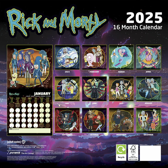 Calendrier Dessin animé 2025 Rick et Morty