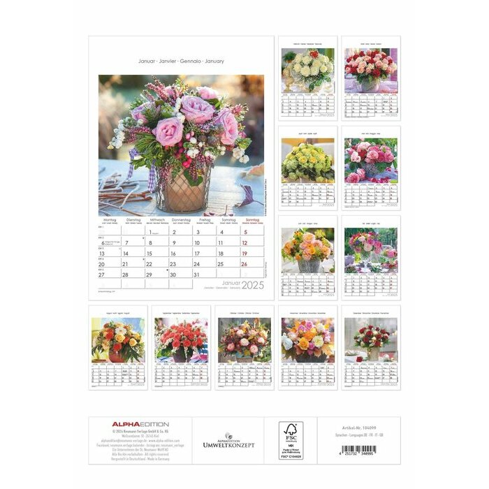 Calendrier Spirale 2025 Roses Bouquets