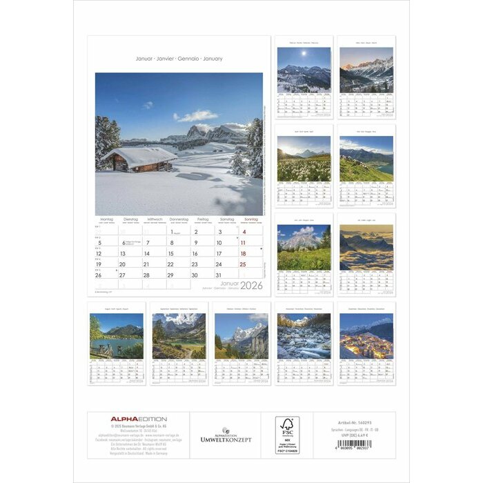 Calendrier Spirale 2025 Montagnes Alpes Chalet