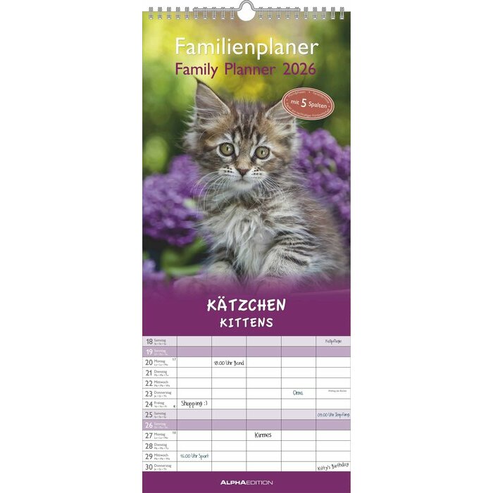 Calendrier Spirale Familial 2026 Chatons