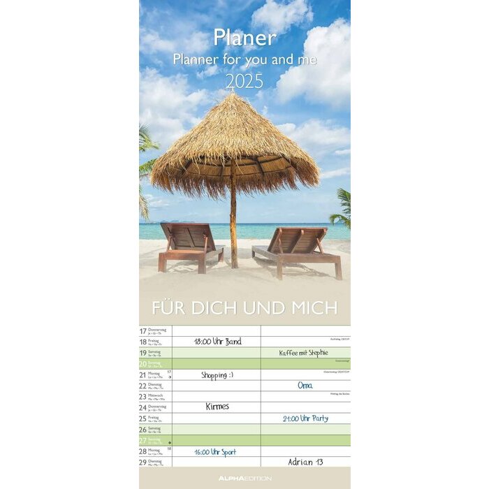 Calendrier Papier Organisation pour 2 personnes 2025 