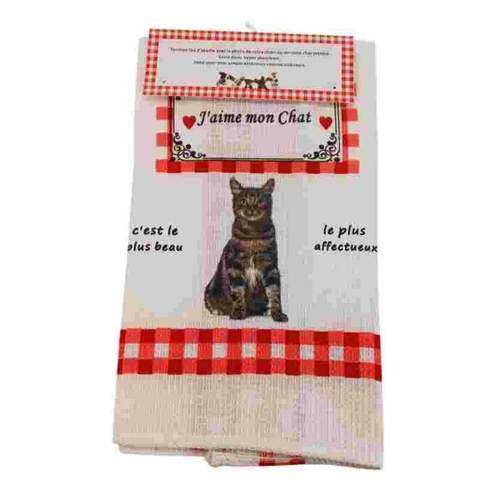 Torchon Nid d'Abeille Chat Tigré Foncé