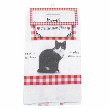 Torchon Nid d'Abeille Chat Noir et Blanc Torchon Nid d'Abeille Chat Noir et Blanc