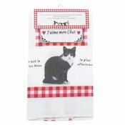 Torchon Nid d'Abeille Chat Noir et Blanc
