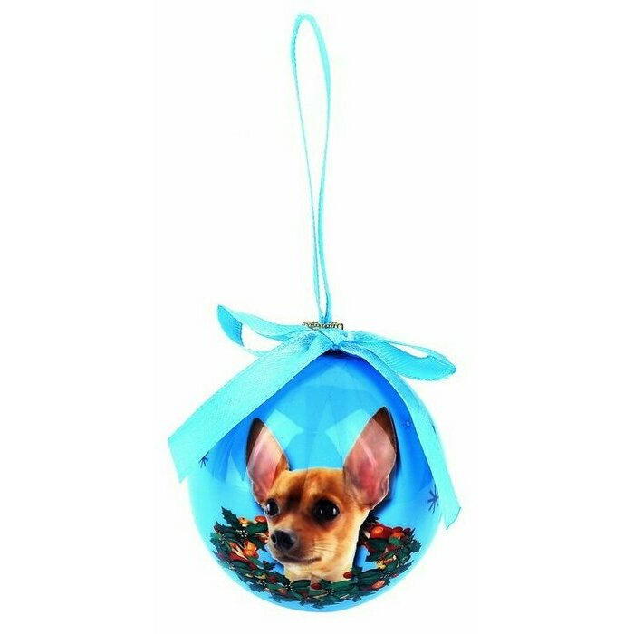 Petite Boule de Noël Chihuahua Fond Bleu