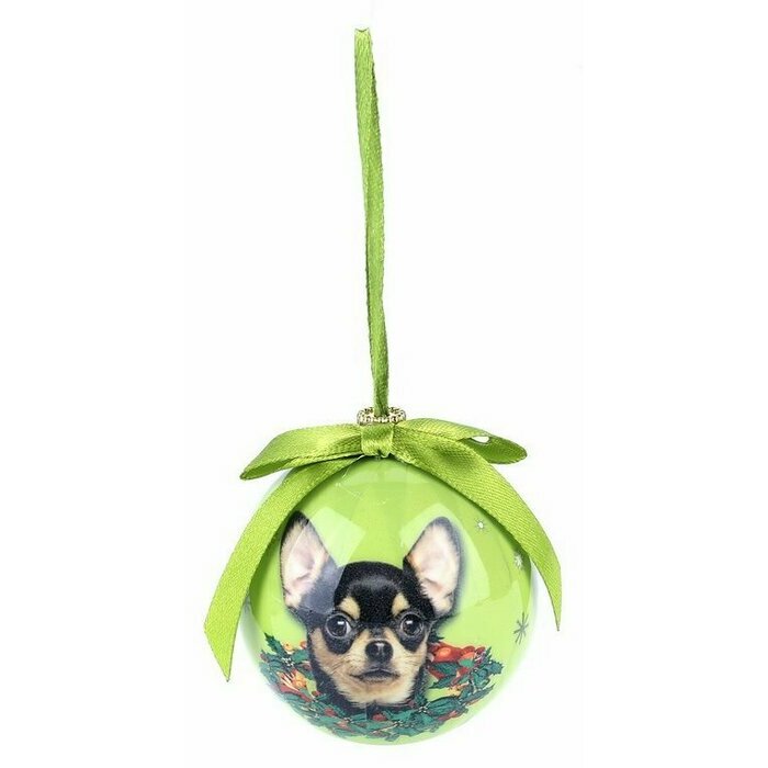 Petite Boule de Noël Chihuahua Noir et Feu