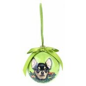 Petite Boule de Noël Chihuahua Noir et Feu