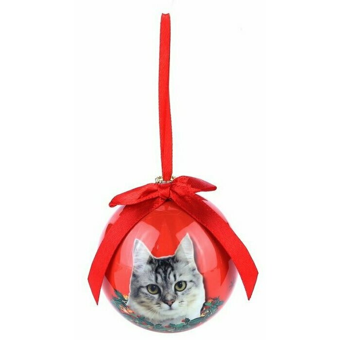 Petite Boule de Noël Chat Gris Claire Tigré