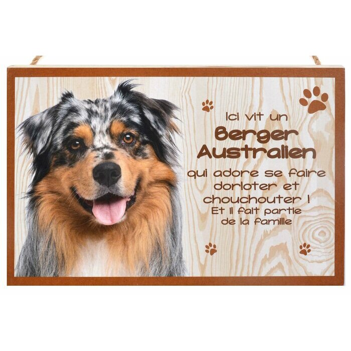 Plaque Bois Dcorative Berger Australien Bleu Merle