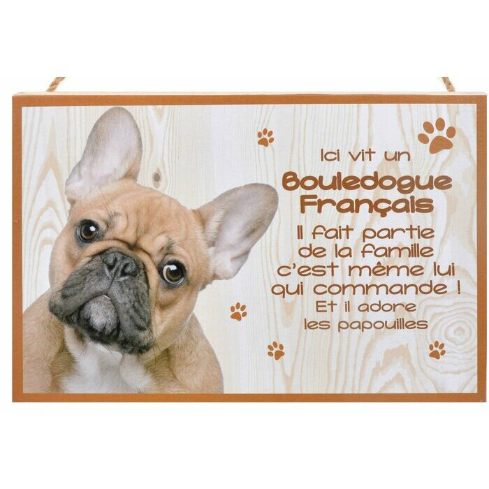 Plaque Bois Dcorative Bouledogue Franais (fauve)