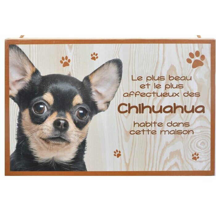 Plaque Bois Dcorative Chihuahua noir et blanc