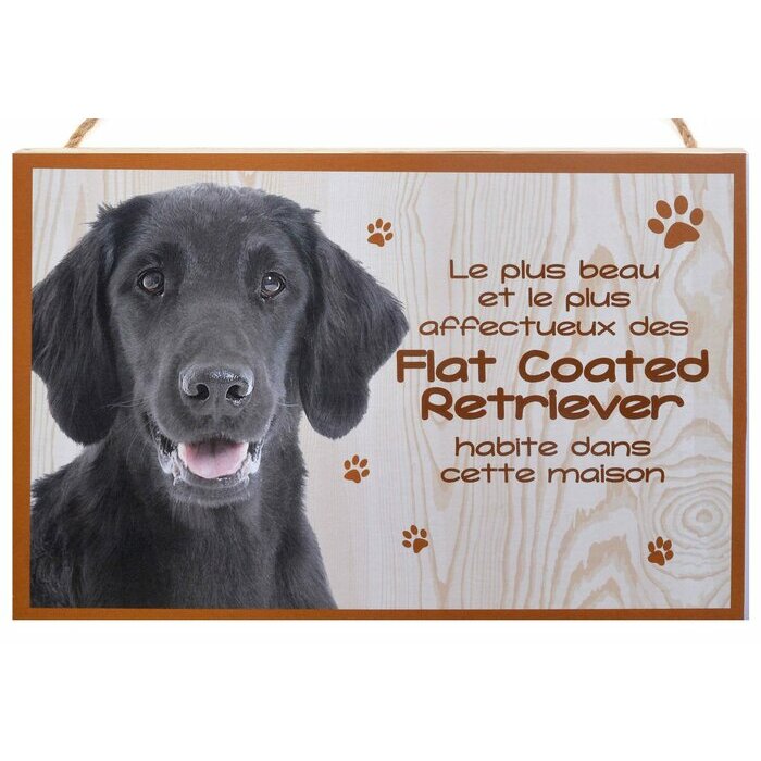 Plaque Bois Décorative Flat Coated Retriever