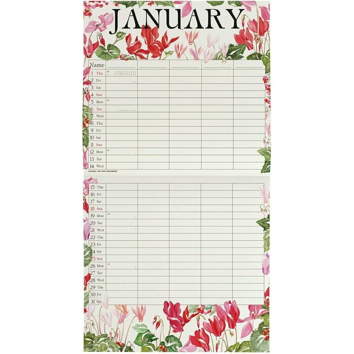 Calendrier Familial 2025 Dessins Jardins et Fleurs