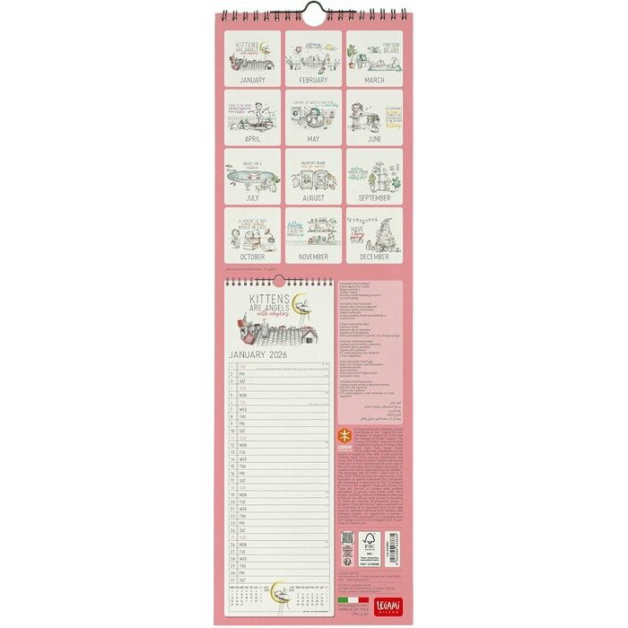 Calendrier Slim Chatons 2026 Dessin Chats Mignons