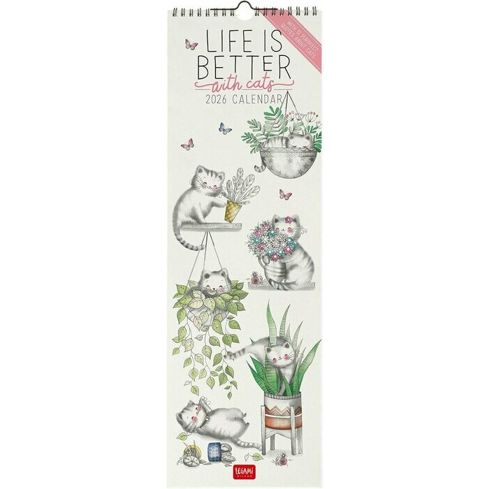 Calendrier Mural Slim 2026 Dessin Chats Mignons