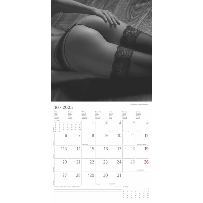 Calendrier 2025 Corps femme nu noir et blanc