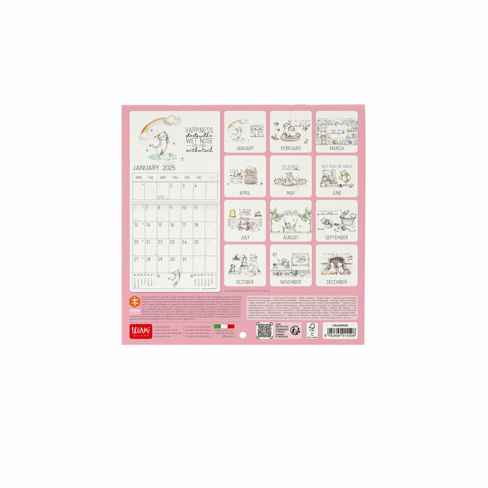 Mini Calendrier Papier 2025 Dessins Chats Mignon